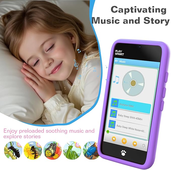 MOMILLA Kids Smart Phone Toys for Girls, 3.97” Touchscreen, Dual Cameras with Stickers, 200+ Games & 16GB Storage, Christmas Birthday Gift for Kids Age 3-10, Educational Mini Toddler Play Phone Toy
