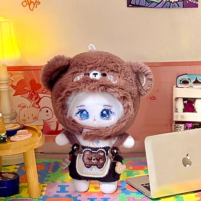CALEMBOU Plush Doll Clothes, 4 Inches Cute Animal Series Plush Doll Clothes for 10cm Kimmon Mimon, Kawaii Doll Clothes Accessories Set for Birthday Gifts (Brown Bear Set)