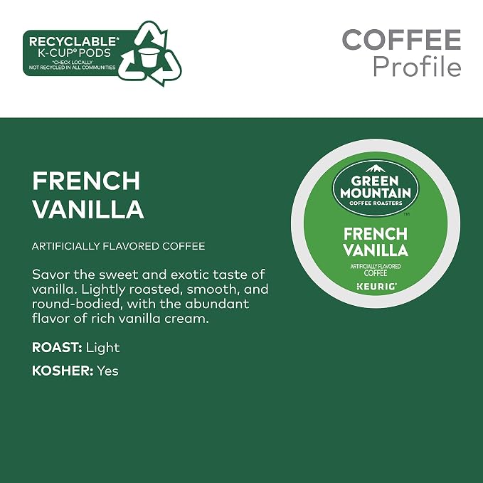 Green Mountain Coffee Roasters French Vanilla Keurig Single-Serve K-Cup pods, Light Roast Coffee, 12 Count