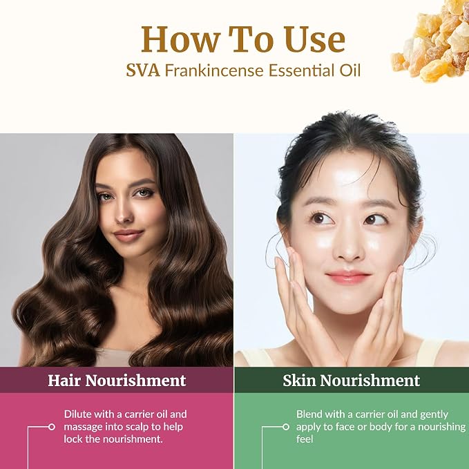SVA Frankincense Essential Oil – 1 Fl Oz – for Diffuser, Skin & Hair Care – Ideal for Massage & DIY Blends – with Dropper