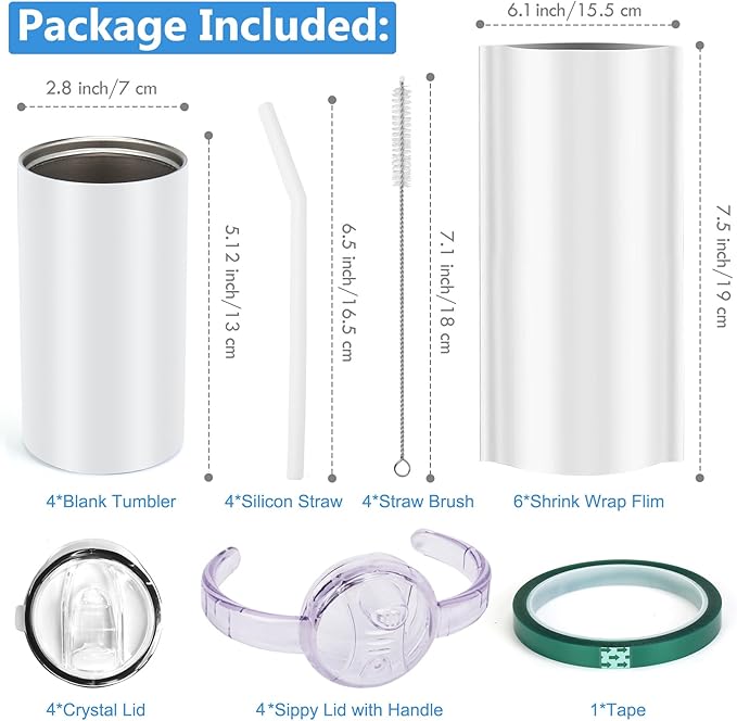 Sublimation Sippy Cup Blank, 4 Pack 12oz Kids Sublimation Tumblers with Straws, Insulated Straight Tumbler with Handle and Spill-proof Lid Toddler Sippy Water Bottle