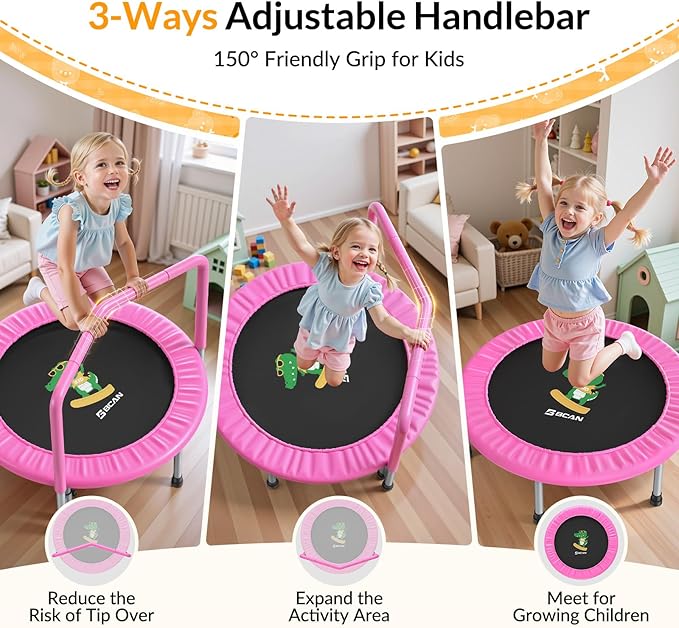 BCAN SP1 36'' Toddler Trampoline, ASTM Certified - Kids Trampoline for Ages 1-6, Foam Handle & Safe Thickened Cover, Mini Trampolines for Kids Indoor, Easy to Assemble| FED Fitness