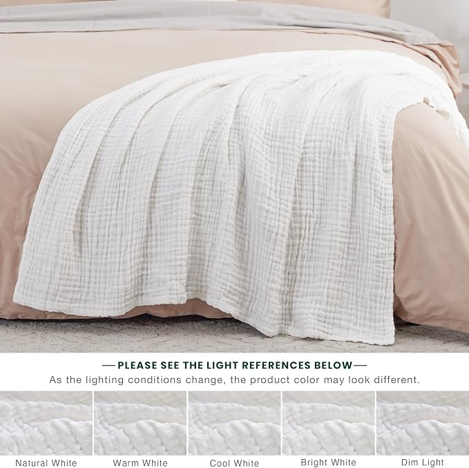 Love's cabin 100% Cotton Muslin Blanket, 6 Layer Lightweight Breathable Gauze Twin Size Blanket 60 x 80 Inches, Soft Summer Blanket for Bed or Couch, White