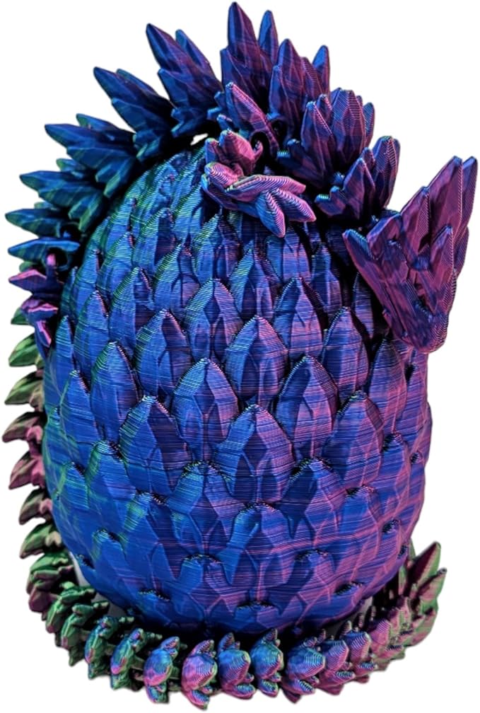 Surprise Dragon Egg Articulating Gemstone Dragon Fidget Figurine - 3D Printed Dragons Flexible ADHD, Autism, Relief Anxiety - Articulated Joints (Blue Green Purple)