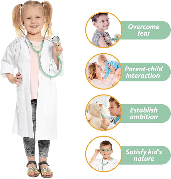 Kids Doctor Kit, 8 Pieces Kids Doctor Playset with Medical Storage Bag & Real Stethoscope, Pretend Play Doctor Toys for Toddler Boys Girls Aged 3 4 5 6 (Green)