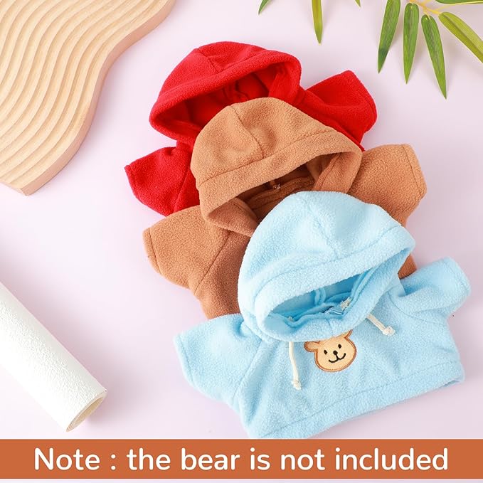 3 Pcs Build a Bear Clothes, Stuffed Animal Clothes Bear Hoodie Sweater Cute Tiny Clothes Fit Most 12-16 Inch Bears Make Your Own Plush Bears Outfits Accessories (red, blue, brown)