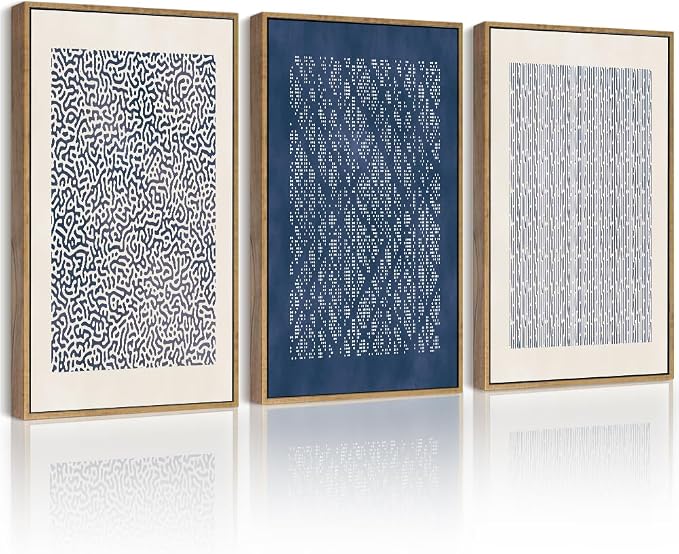 Drsoum Blue Mid-Century Modern Framed Wall Art Minimalist Abstract Boho Wall Decor Geometric Artwork Kitchen Dining Room 11x14in Natural Framed