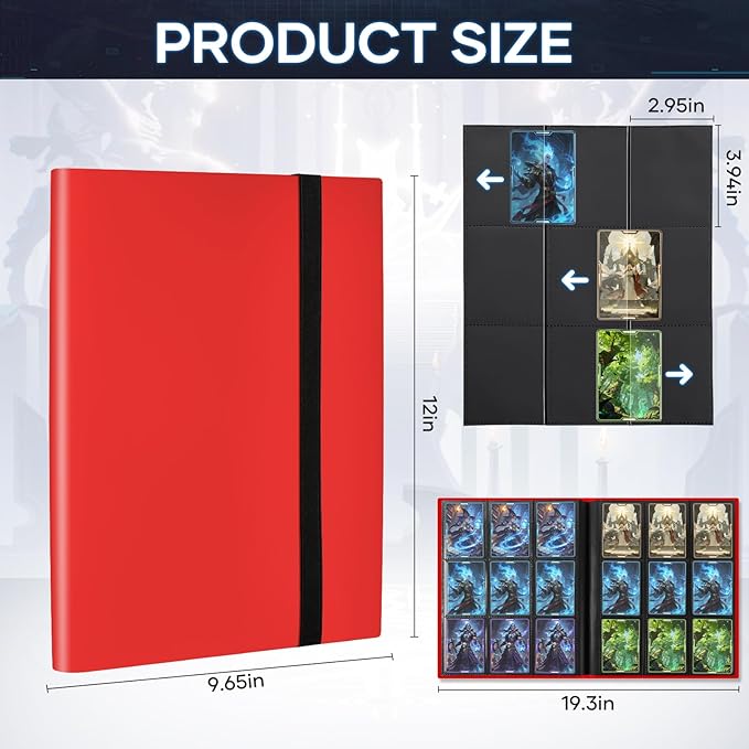 Trading Card Binder 9 Pocket, 360 Pockets Collectible Trading Card Album, Sports Card Binder for Standard Cards, Side Loading Card Folder for MTG Sports Baseball TCG Football Basketball Cards Red