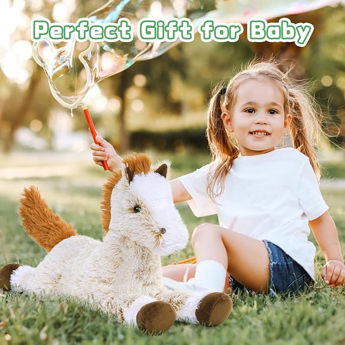 Tezituor 4Pcs Horse Stuffed Animal Set, 21inches Large Stuffed Mommy Horse with 4 Baby Pony Toys, Brown Stuffed Pony Plush Pillow for Boys Girls