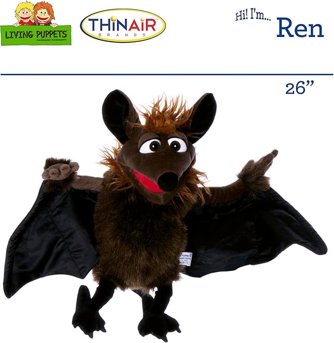 Living Puppets - Ren The 26-Inch Flying Bat, Plush Hand Puppet for Boys and Girls