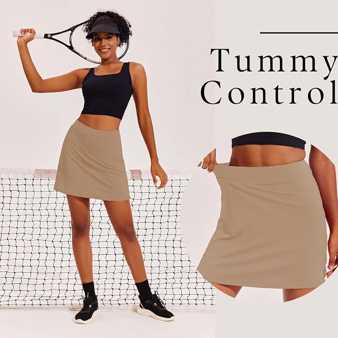 Ekouaer 16" Skorts for Women with Pockets Golf Pickleball Tennis Skirt | Silicone Grippers,2 Inner Pockets,Wide Waist,Side Slit Hem,Breathable,Soft,Lightweight