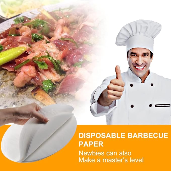Parchment Paper Rounds, 100Pcs 10 Inch Indoor Korean BBQ Grill Paper Dutch Oven Liners Non Stick Round BBQ Paper Baking Sheets for Cake Pan Air Fryer Steamer Pizza