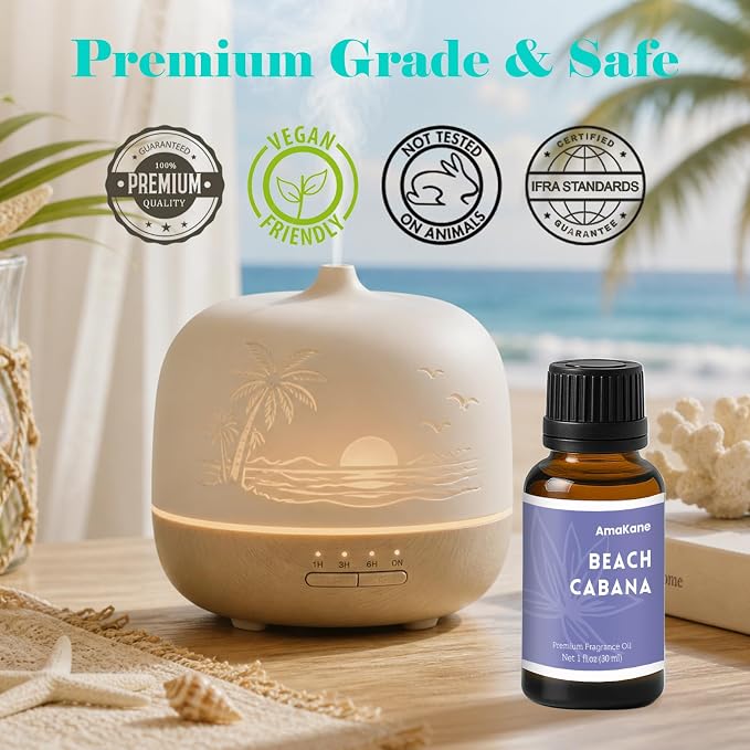 AmaKane Beach Cabana Fragrance Oil, Beach Essential Oil for Diffuser, Summer Fragrance Oil for Candle Making, DIY Soap Making Scents, Diffuser Oils for Home, Aromatherapy Oils, 30ml