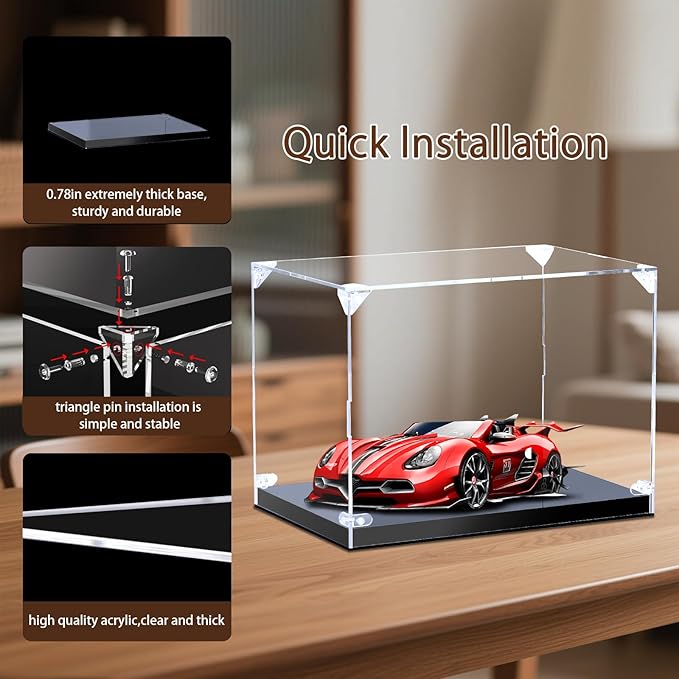Acrylic Display Case for Collectibles,Clear Acrylic Display Box for 1/24 Scale Model Car,Home Storage Glass Case Action Figures Organizer 12" Lx8 Wx8 H