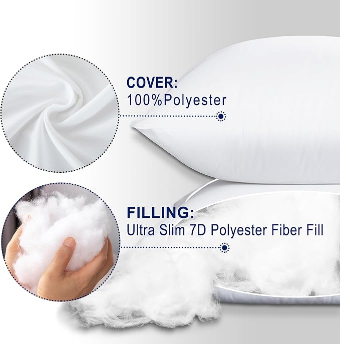 HITO 12x20 Pillow Inserts (Set of 2) - Decorative Square Throw Pillows White for Couch Bed Sofa