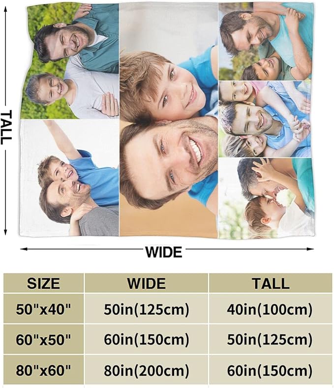 QETXVI Custom Blanket with Photos Text Customized Blanket Personalized Flannel Throw Blankets for Adult Kid Birthday Christmas Halloween Fathers Mothers Valentines Gift - 40"x 50"