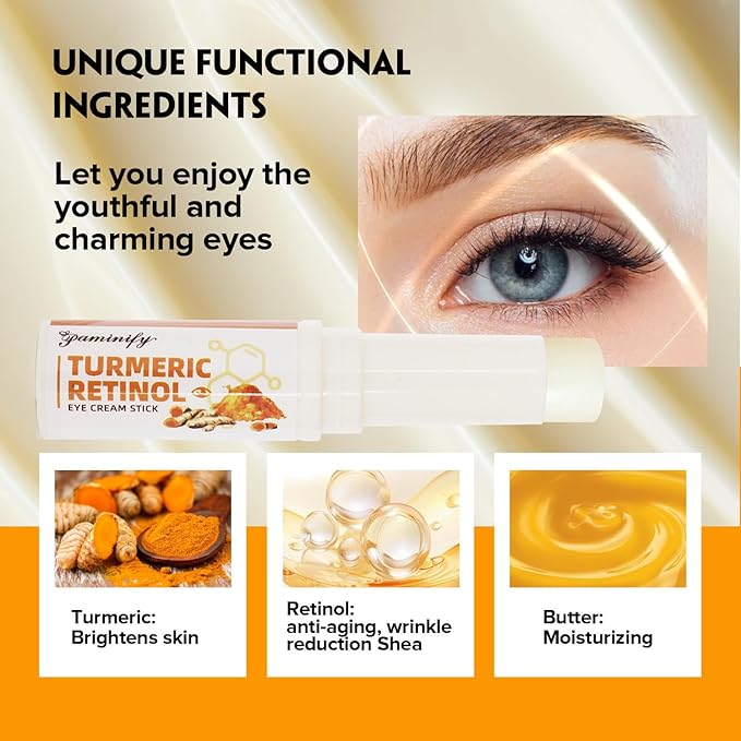 Turmeric Retinol Eye Stick,Lumibalm for Under Eyes Bags,Eye Balm Moisturizes Hydrating for Dark Circle,Wrinkles,Visible Results in 3-4 Weeks,Anti Aging Retinol Cream Reduces Fine Lines