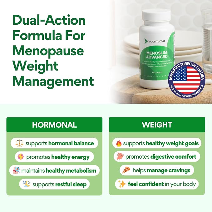 VoomVaya Menopause Weight Loss for Women – Perimenopause & Menopause Supplements for Women – Supports Healthy Metabolism & Overall Wellness MenoSlim Advanced 60 Capsules