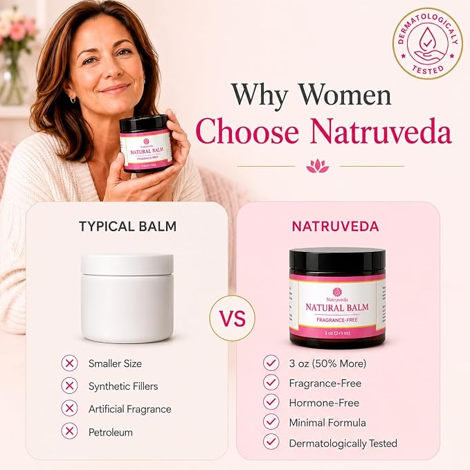 Natruveda Fragrance Free Vulva Balm Moisturizer for Women – Intimate Hydration & Menopause Dryness Support – Natural Feminine Balm for Vulvar Irritation & Itching – Hormone Free – 3 oz