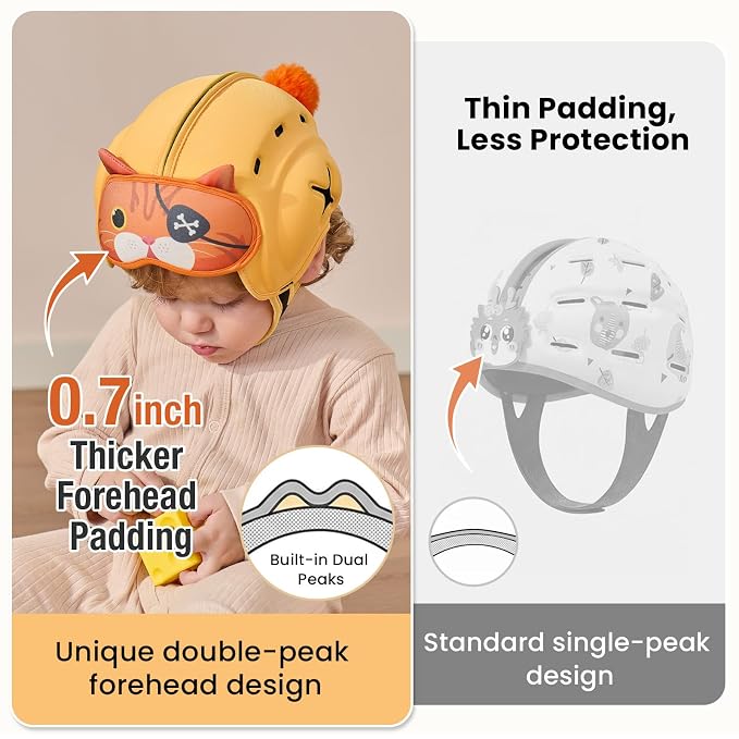 Baby Head Protector Baby Helmet for Crawling and Walking - No Bumps and Soft Safety Peak - Ultra Light and Adjustable Baby Head Protector Suitable for Babies 6-24 Months-Captain Kitty