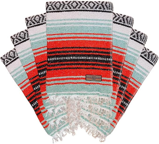 Open Road Goods Bulk Falsa Blankets - Handwoven Authentic Mexican Falsa - Great for Weddings, Yoga, Beach, Picnics, or Mexican Throw! (Mint/Orange, 7 Pack)