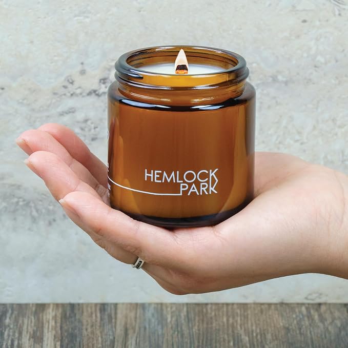 Hemlock Park Oakmoss Apothecary Hand-Poured Scented Candle | Crackling Wood Wick, Botanical Fragrance & Coconut Wax | Up to 40 Hour Burn Time | 4 oz