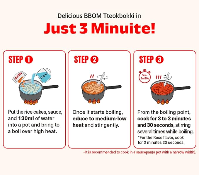 BBOM Instant Korean Tteokbokki Pouch – Sweet & Spicy Street Food – Easy and Convenient Preparation – Includes Tray, Rice Cakes & Powder Sauce, 3 Flavors_5.19oz (147g) x 2ea (Sweet)