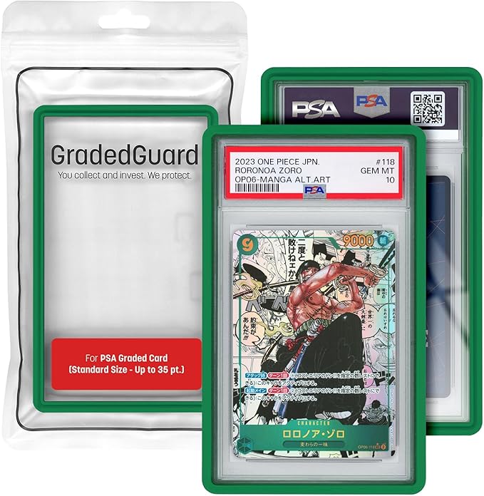 GradedGuard PSA Card Slab Protector Case, Standard PSA Size, Impact Resistant TPU Holder, Drop & Scratch Proof Frame for Graded Sports TCG Collectible Trading Cards. (Green)