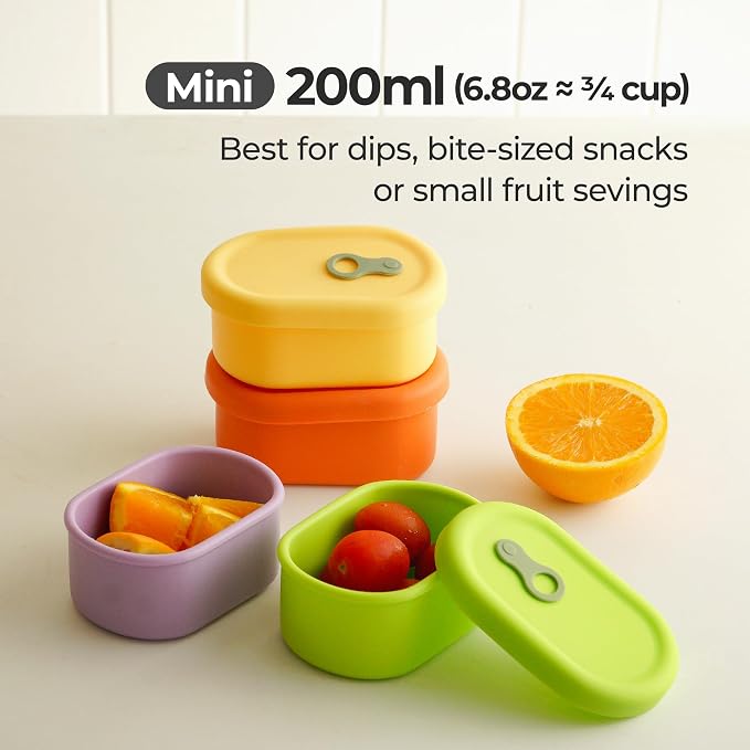 Korean Silicone Food Container, Steam Vent, Green Apple, 7 fl oz | Microwave & Freezer Safe, Leakproof, Airtight, Dishwasher Safe, BPA Free