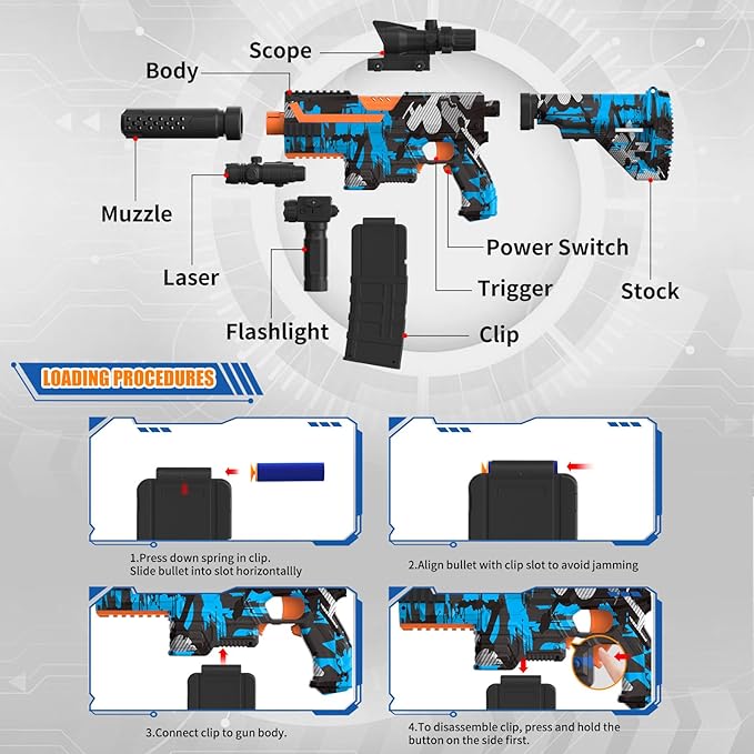 Automatic Toy Foam Blaster with Scope, Electric Toy Gun Dart Blaster with 120 Foam Darts for Nerf Guns, IR, Flashlight, Goggles, Air Pocket Technology Outdoor Shooting Game Kids Toys for 8-12 -Blue
