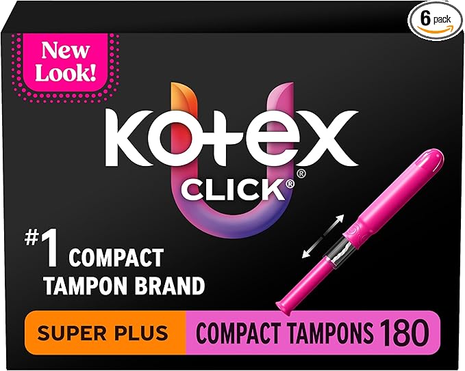 U by Kotex Click Compact Tampons, Super Plus Absorbency, Unscented, 192 Count (6 Packs of 32) (Packaging May Vary)