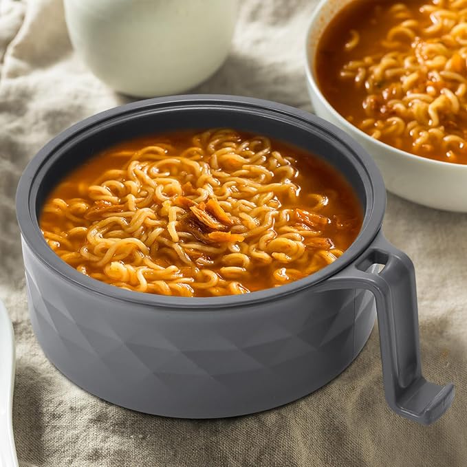 1 Set Microwave Ramen Cooker 40oz Wheat Straw Microwave Noodle Bowl Set with Chopsticks, Spoon, Fork, College Dorm Office Apartment Essentials (Gray)
