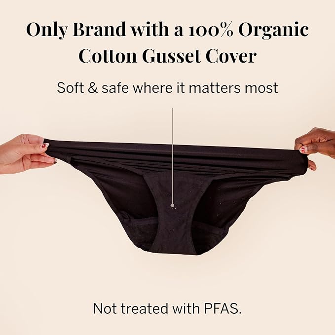 Pixie Organic Cotton Gusset Period Underwear - Best Leakproof Panties with BloatFit™ Technology Ultra Soft Black