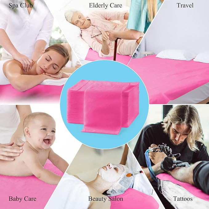 50Pcs Disposable Bed Sheets 31.5"x71"Massage Table Sheets Non-Woven Fabric Bed Covers for Ultimate Hygiene and Comfort in Massage,Tattoo, Beauty and Spa Treatments, Breathable & Durable Sheets(Pink)