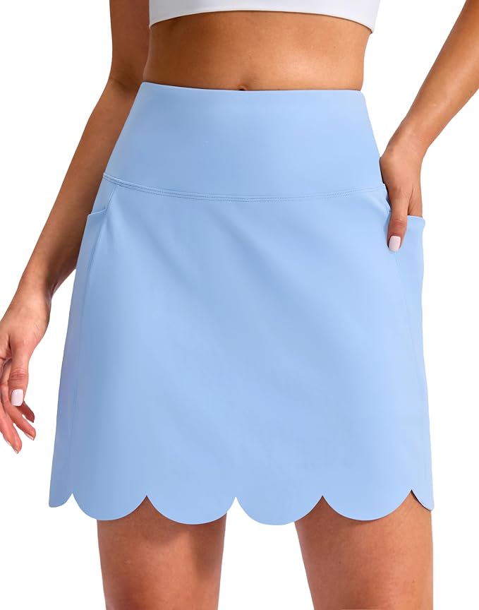 16" Skorts for Women with 4 Pockets High Waisted Scalloped Hem Athletic Tennis Skirt Golf Skort Dressy Casual