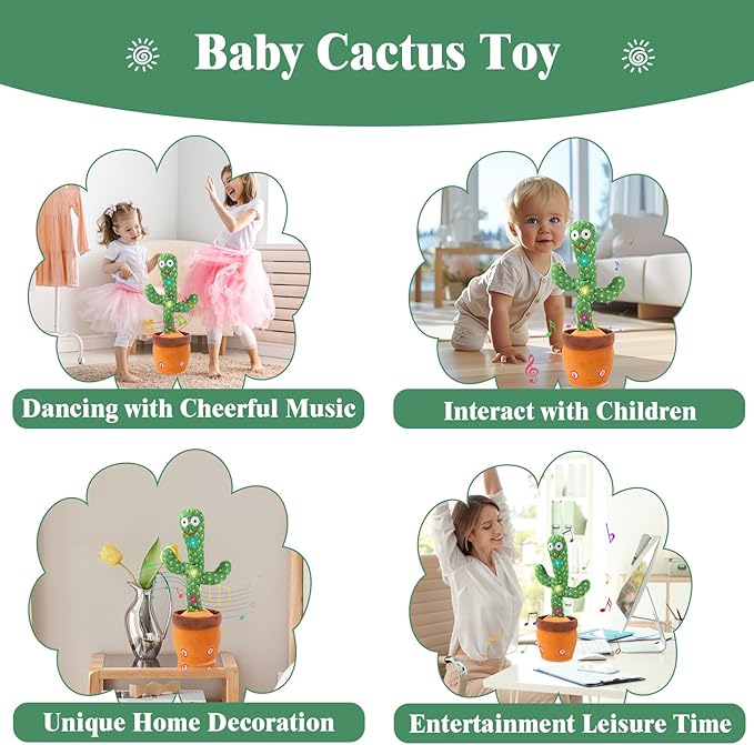 MIAODAM Dancing Cactus, Talking Cactus Baby Toy, Colorful Glowing Repeating Cactus Toy for Baby Toddler, Singing Cactus Toy 10 Pcs Songs Repeats What You Say for Baby Toy Gift Mimicking