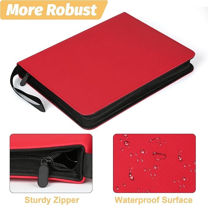 GERMUN 9 Pocket Card Binder, Premium Zip Trading Card Binder, 720 Double Sided Pocket PU Card Collection Binder, Collector Card Album, Card Folder for MTG, TCG, Sports Cards, Game Cards (RED)