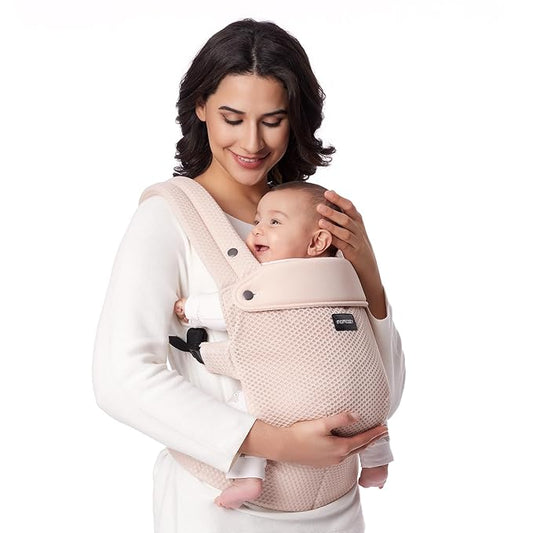 Momcozy Baby Carrier - Ergonomic, Cozy and Lightweight Carrier for 7-45lbs, Effortless to Put On, Ideal for Hands-Free Parenting, Enhanced Lumbar Support, Purehug for Infant to Toddler, Air Mesh-Pink