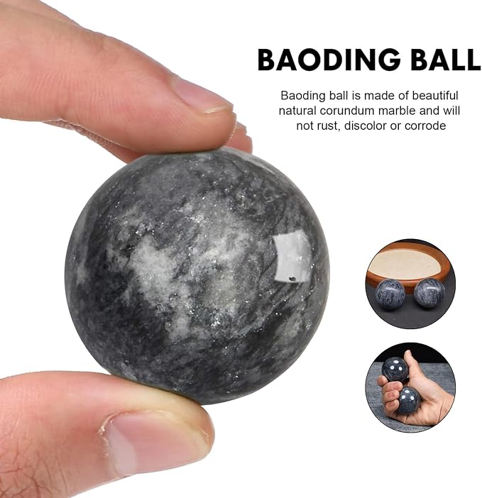 Traditional Chinese Baoding Balls, Marble Health Exercise Stress Relief Balls with a Retro Style Tassel Boxes for Gift, Dark Grey, 2-Piece Set, Medium-1.57"