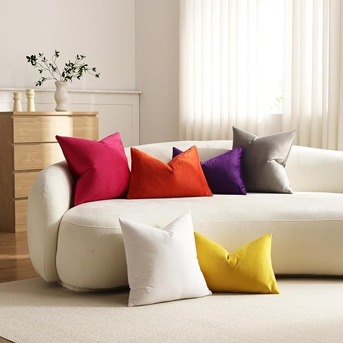 Lumbar Pillow Covers 12x20 Yellow: Pack of 2 Cozy Soft Velvet Rectangular Modern Luxury Decorative Throw Pillow Cases for Sofa Couch Living Room Bed Home Decor