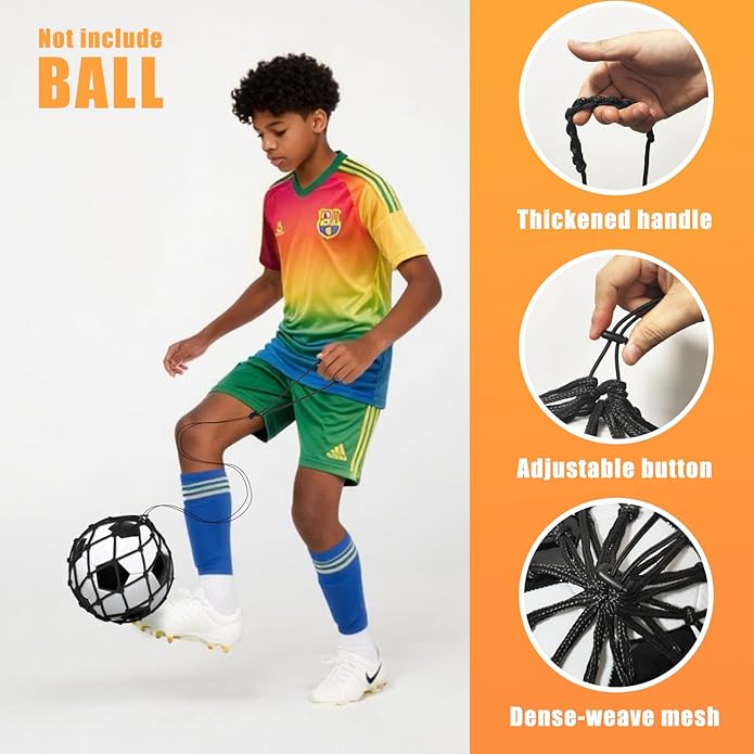 Soccer Kick Trainer 3PCS(not Include Ball), Adjustable Return Net Football Training Aid for Throw Solo Juggling Practice, Fits Size 3, 4, 5 Balls, Great Gift for Boys, Girls and Soccer Enthusiasts