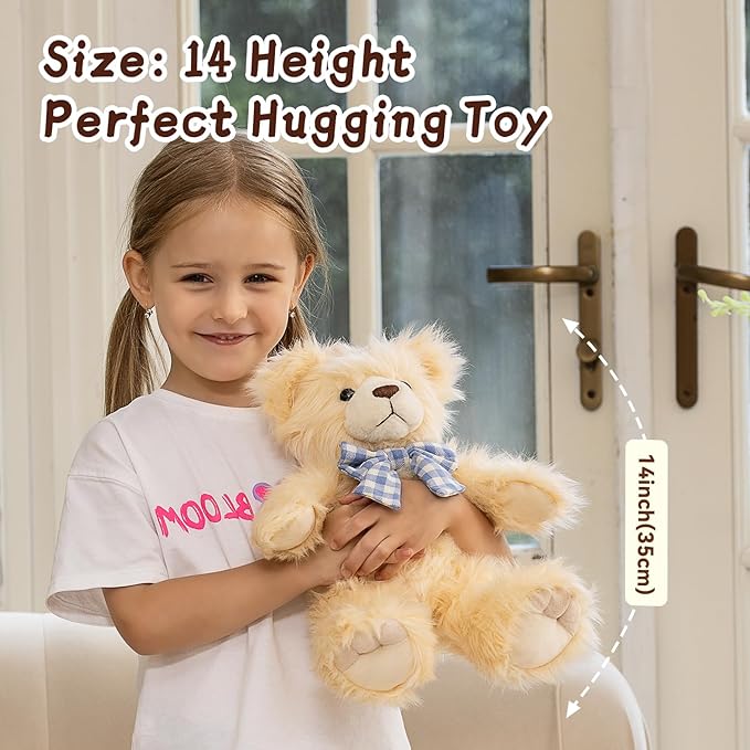 MorisMos Teddy Bear Stuffed Animal,14'' Small Stuffed Bear Plush Toy Gift for Kid Girl Boy Toddler Teen Adult,Cuddly Teddy Animal Toy Decor for Baby Shower Birthday Valentine’s Day Party Favors,Beige