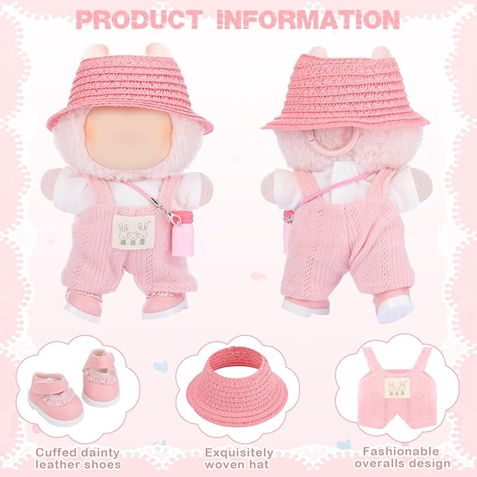 5 Pcs Stylish Set for 17cm Dolls with Fashion Hat ,Water Bottle,Skirt,Shoes and Sweater Outfit Set, Cute Doll Style Accessories Gift(Pretty,Pink)