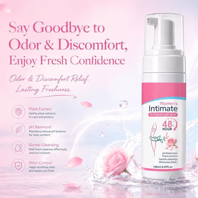 AOAO Intimate Wash for Women, Gentle Sensitive Feminine Wash, ph Balance Cleanser, Herbal Infused Cleansing Foam, Probiotic Enriched, Self-Foaming Pump, Sulfate-Free, 5 Fl Oz