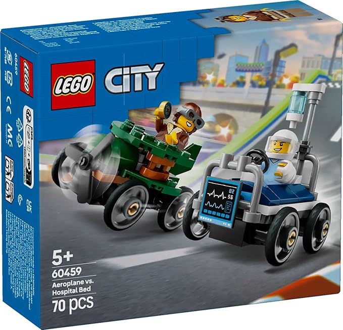 Lego 60459 City Airplane to Hospital Bed, Race Car Pack, Toy, Birthday, Present, Blocks, Educational Boys, Girls, Children, 5, 6, 7, 8 Years, Vehicle, Car, Mini Car, Toy