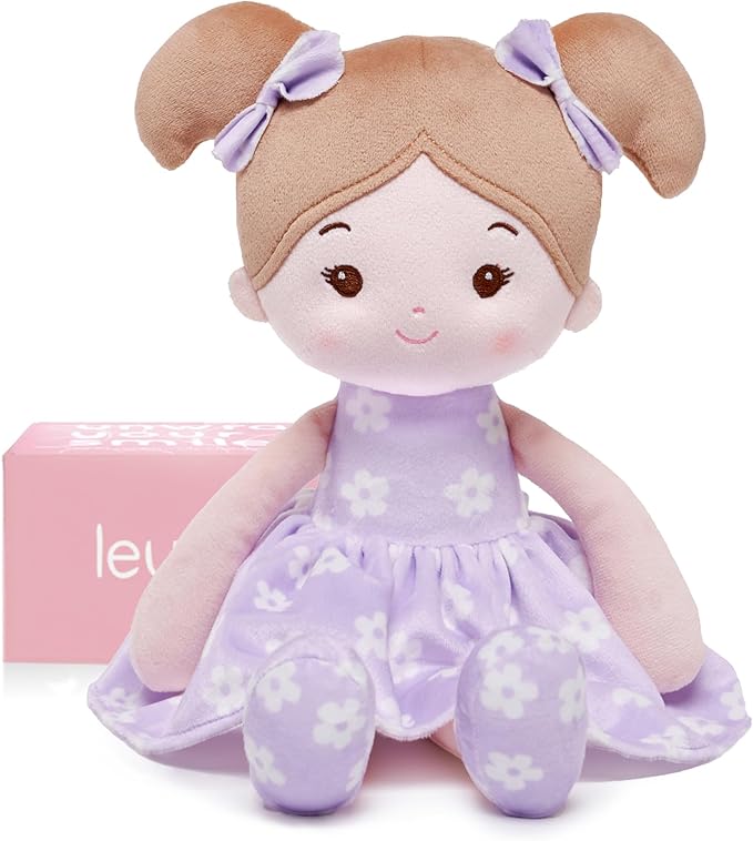 LeyaDoll Soft Baby Doll Toys (12''), My First Baby Rag Doll for 1 Year-Old Girl Birthday Gift, Leya Doll Christmas Plush Toys Gift for Toddler Kids Infants -FloraBelle(Purple)