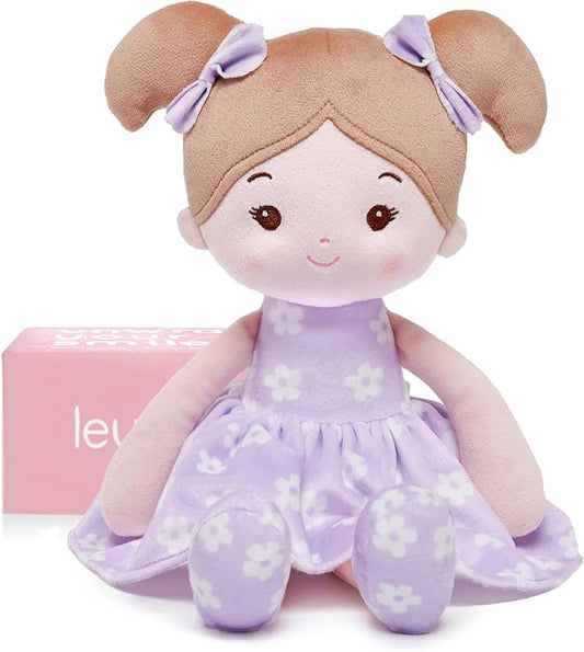 LeyaDoll Soft Baby Doll Toys (12''), My First Baby Rag Doll for 1 Year-Old Girl Birthday Gift, Leya Doll Christmas Plush Toys Gift for Toddler Kids Infants -FloraBelle(Purple)