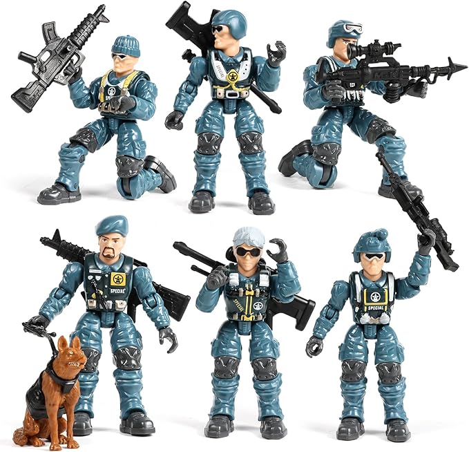 HAPTIME Army Men Action Figures with Weapons, Toy Soldiers for Boys, Plastic Army Toys for Boys 6-8, Birthday Gift for Military Collectors (6Pcs Blue)