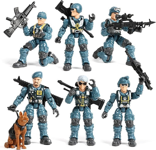 HAPTIME Army Men Action Figures with Weapons, Toy Soldiers for Boys, Plastic Army Toys for Boys 6-8, Birthday Gift for Military Collectors (6Pcs Blue)