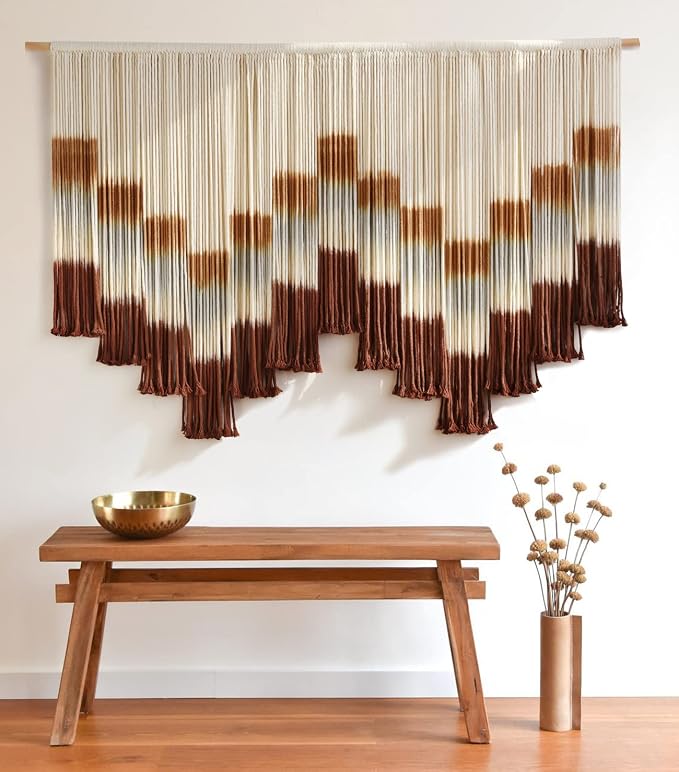 Macrame Wall Hanging Large Tie-Dye Geometric Fiber Wall Art Decor 57"W*35"L | Geometric Wall Hanging, Large Macrame Art, Handwoven Fiber Tapestry, Boho Decor, for Living Room Bedroom